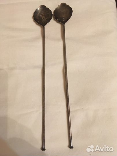 Ложка-трубочка для коктейлей, серебро