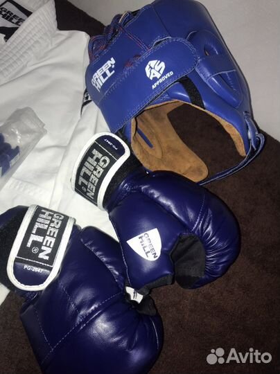 Кимоно, шлем, перчатки, защита, пояса