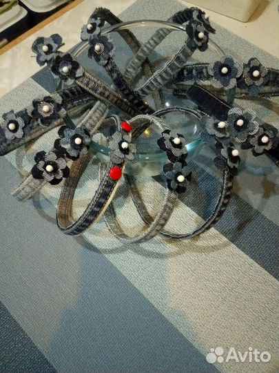 Ободок для волос ручной работы из джинсовой ткани