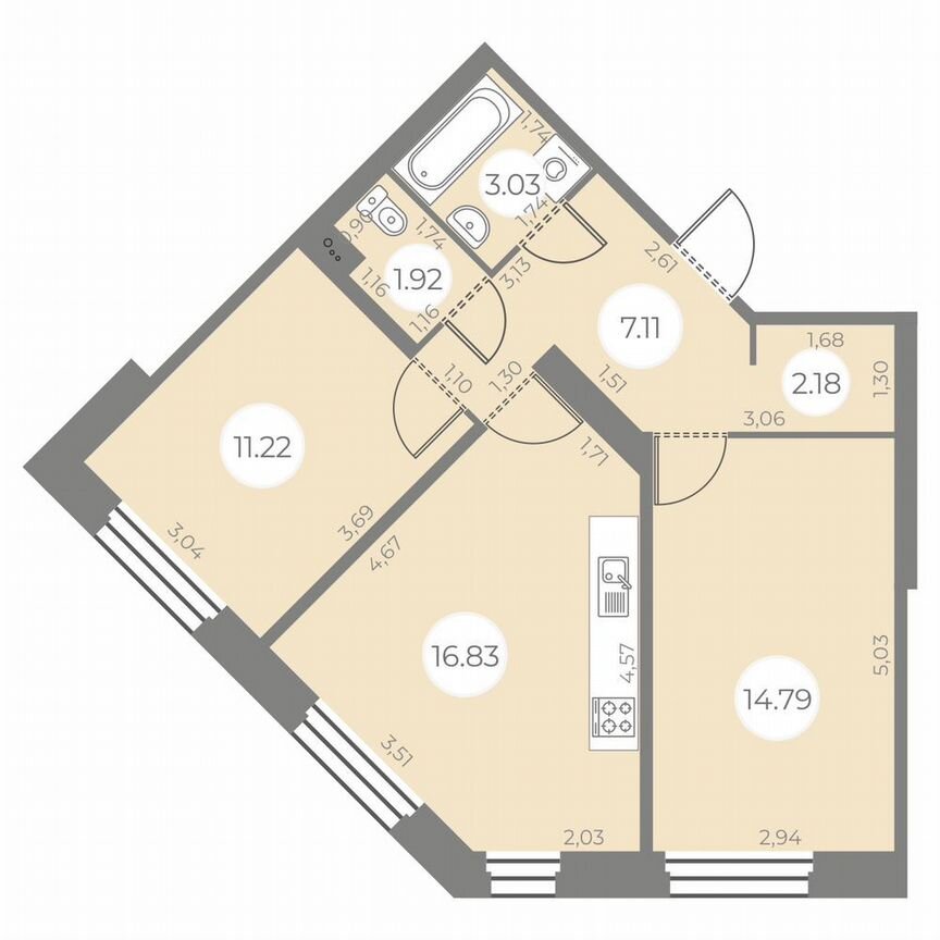 2-к. квартира, 57 м², 2/20 эт.