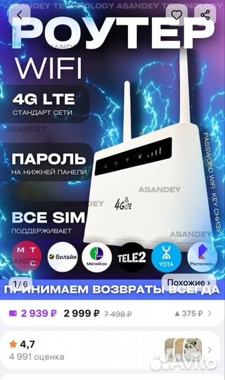 Wifi роутер 4g модем с картой sim