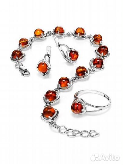 Серебряные Серьги Женские с Натуральным Янтарем