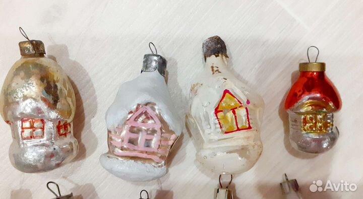 Елочные игрушки СССР Домики, парашюты, шишки