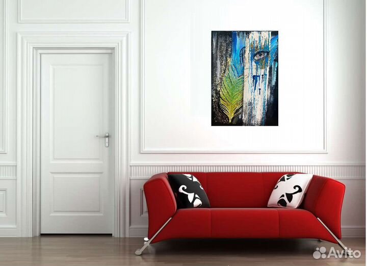 Картина Перо Павлина маслом на холсте ручная работ