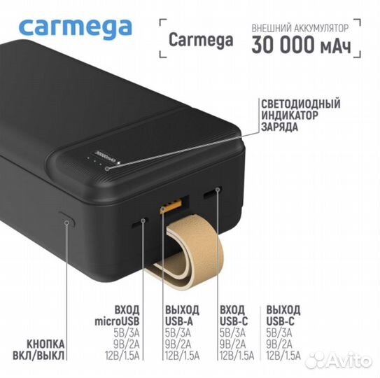 Внешний аккумулятор Powerbank carmega 30000 mah