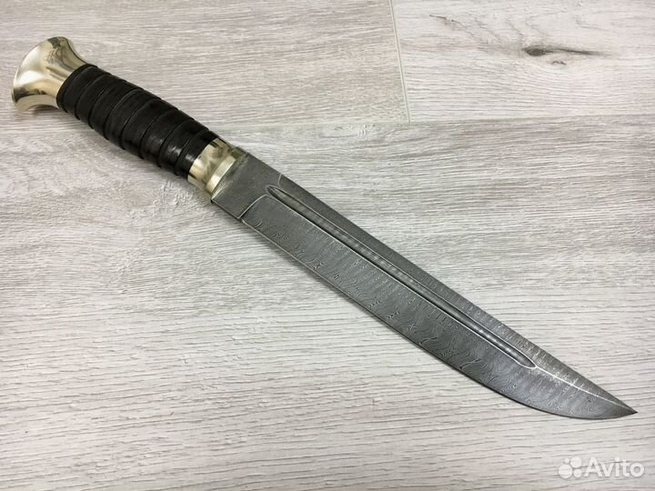 Пластунский нож Казак, дамасская сталь, мельхиор