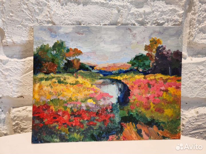 Картина маслом на картоне, пейзаж. В наличии