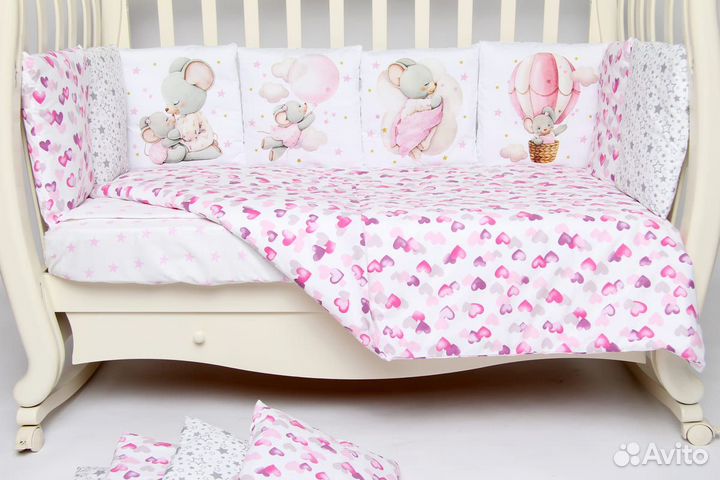 Комплект в кроватку Подушкино Панно «Малыш мышонок» съёмн. навол 6 предметов