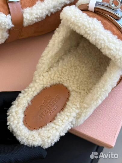 Женские мюли hermes OZ mule с мехом