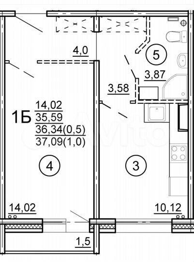 1-к. квартира, 37,1 м², 5/17 эт.