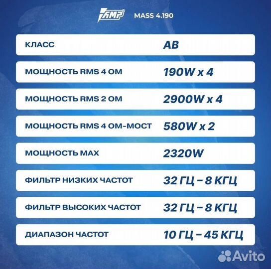 AMP Mass 4.190 4х-канальный усилитель класса AB