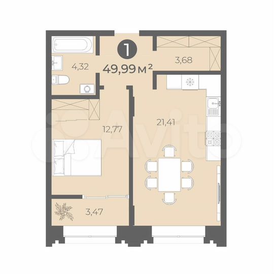 1-к. квартира, 50 м², 5/10 эт.