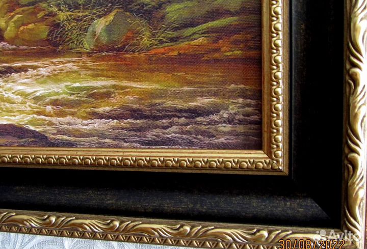 Картина на холсте - Горный пейзаж с водопадом