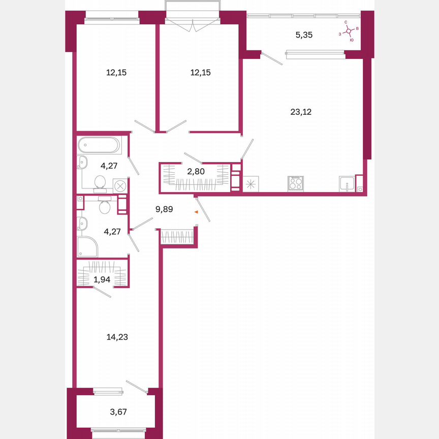 3-к. квартира, 89,3 м², 5/10 эт.