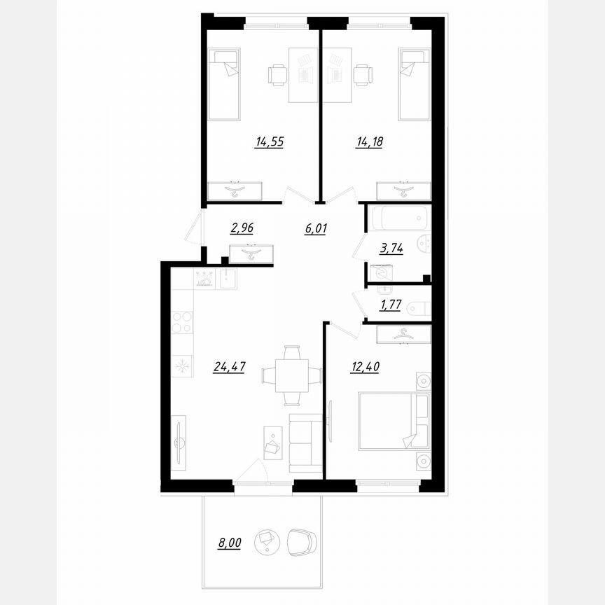 3-к. квартира, 82,5 м², 1/5 эт.