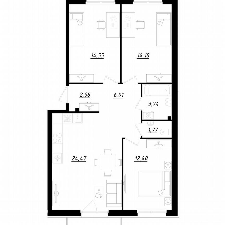 3-к. квартира, 82,5 м², 1/5 эт.