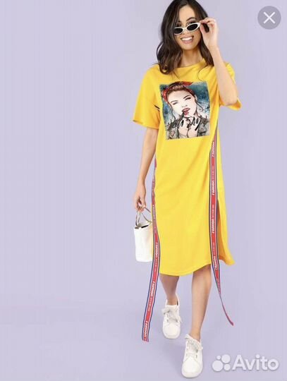 Платье в спортивном стиле желтое S