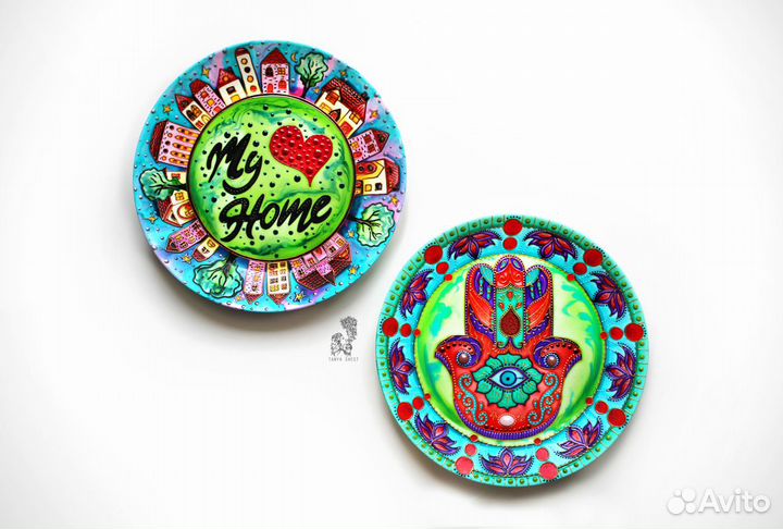 Набор тарелок - зеленый декор на стену