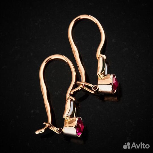 Серьги советские из красного золота с корундами и