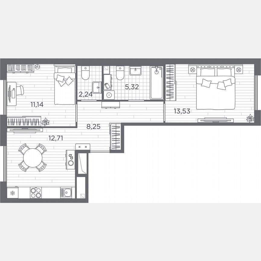 2-к. квартира, 53,2 м², 2/5 эт.