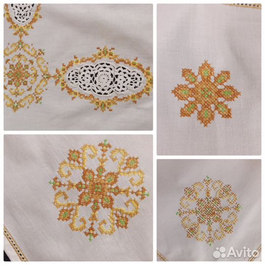 Круглая Скатерть вязаная с вышивкой винтаж