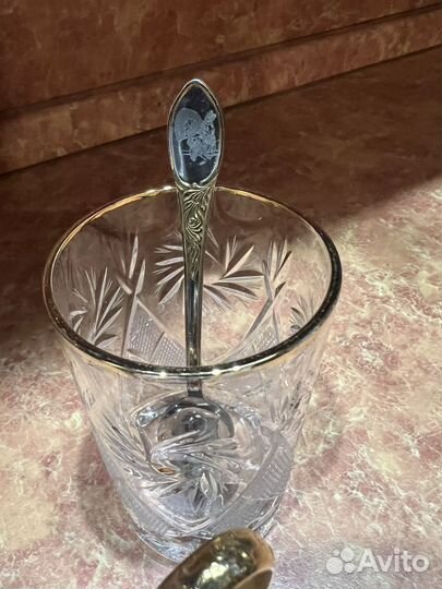 Хрустальный стакан с подстаканником и ложечкой