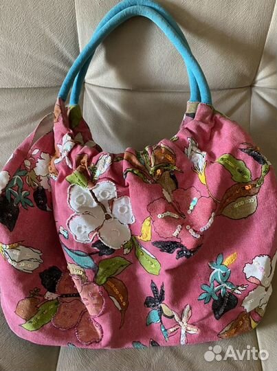 Сумка пляжная текстиль и пайетки