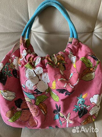 Сумка пляжная текстиль и пайетки