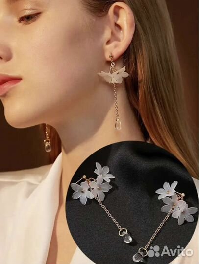 Серьги цветок кольцо длинные