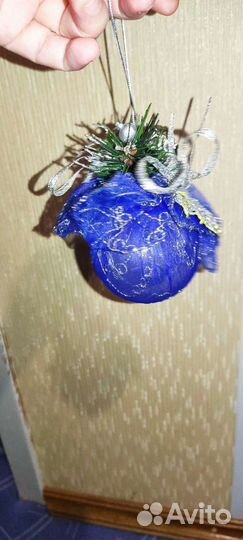 Ёлочный шарик с ангелом, синий с серебристым
