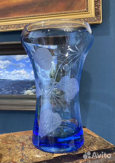 Ваза для цветов голубое стекло СССР
