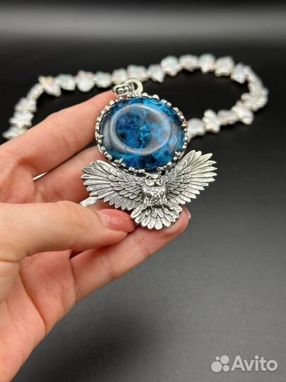 Серебряная подвеска с шаттукитом. Сова