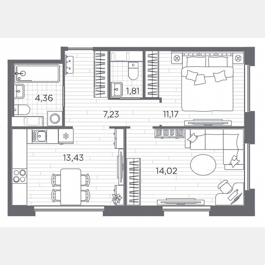 2-к. квартира, 52 м², 3/5 эт.