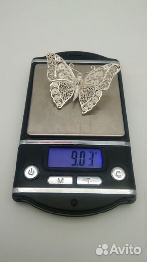 Брошь Бабочка серебро 925 проба, Стерлинг №47