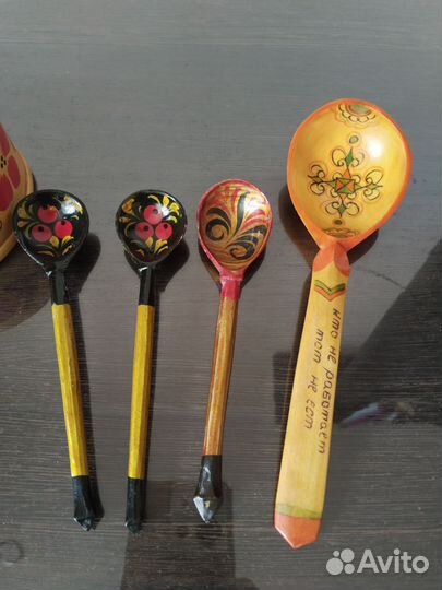 Солонка и ложки деревянные (хохлома) СССР