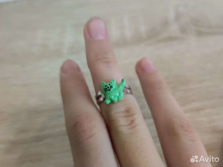 Серебряное кольцо с рыбкой и котиком