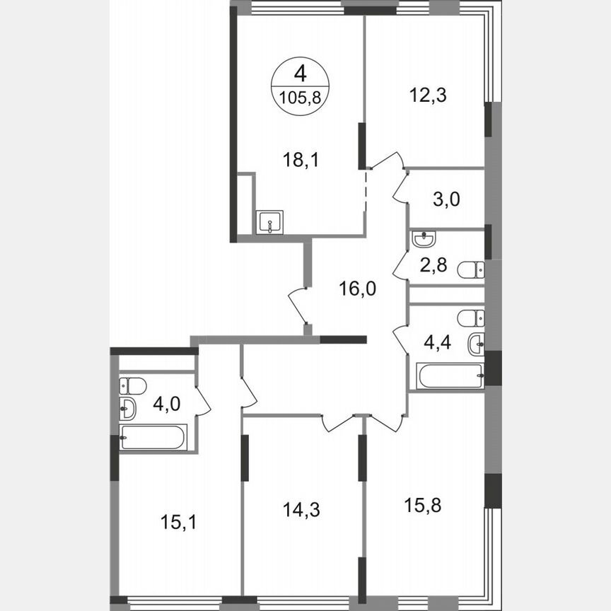 4-к. квартира, 105,8 м², 13/17 эт.