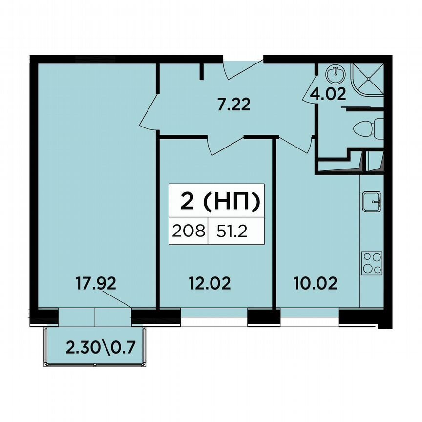 2-к. апартаменты, 51,2 м², 10/18 эт.