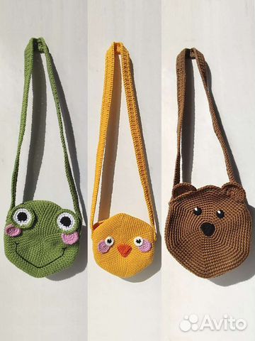 Сумка через плечо детская вязаная лягушка мишка