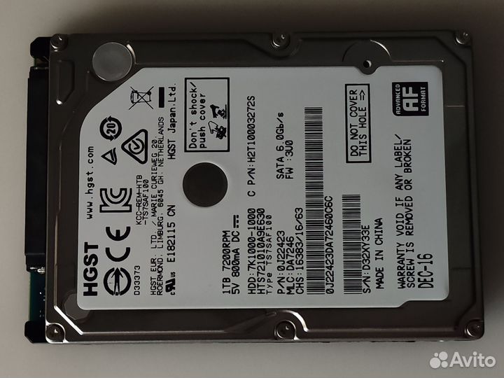 Hdd 2.5 1tb SATA 7200rpm