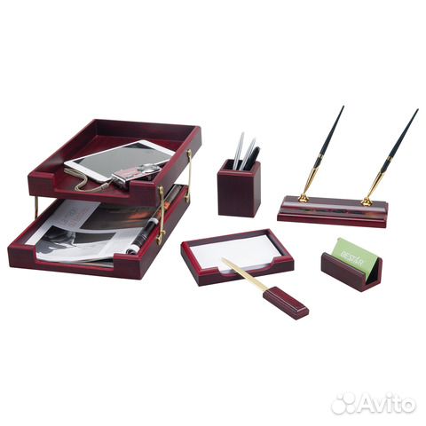 Канцелярские наборы из дерева и металла, кожи
