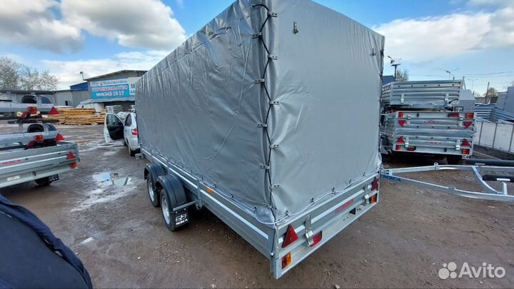 Двухосный прицеп с тентом аэро 180 см. Г/П 329 кг