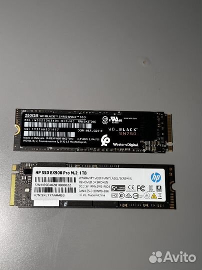 Высокоскоростные SSD m2 nvme 1tb + 250gb