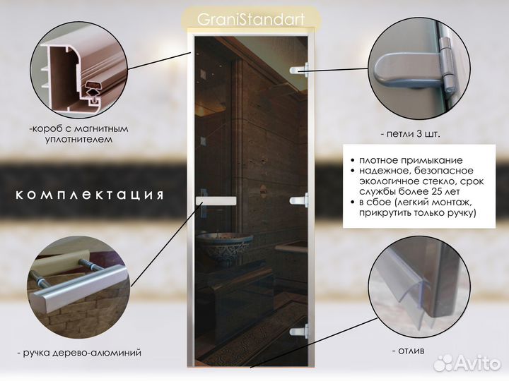 Дверь из стекла в сауну, баню, хамам