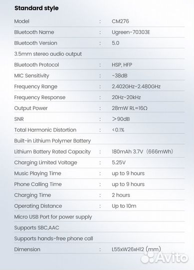 Ugreen Bluetooth 5.0 AUX ресиверы