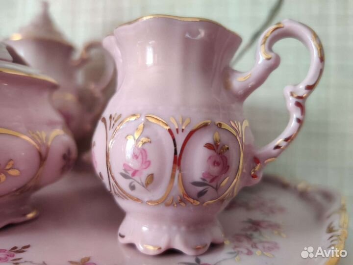 Кофейный сервиз розовый фарфор Чехословакия