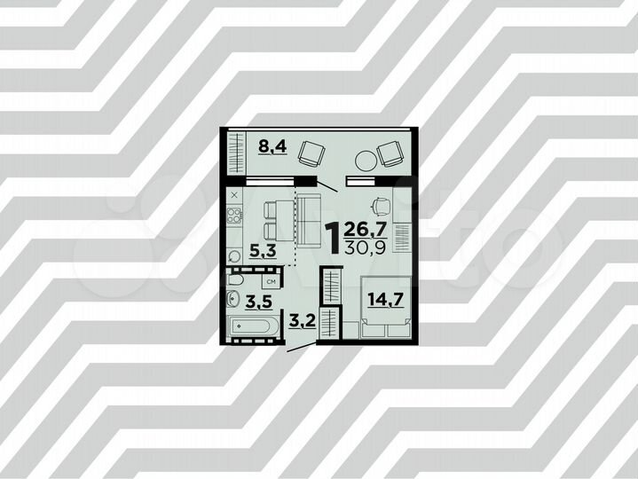 Квартира-студия, 30,9 м², 2/9 эт.