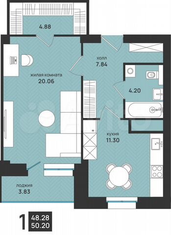 1-к. квартира, 50,7 м², 10/16 эт.