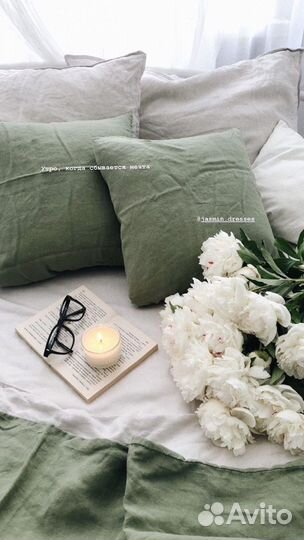 Сет: льняная наволочка и подушка,новые