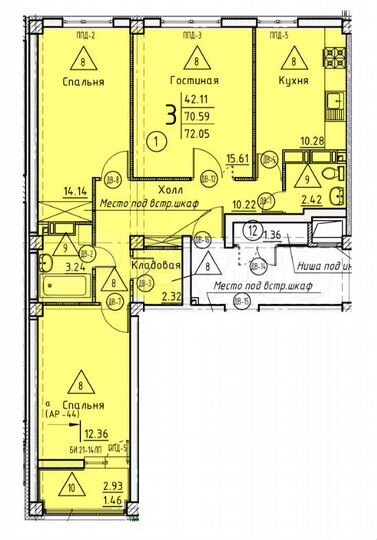 3-к. квартира, 72,1 м², 10/18 эт.